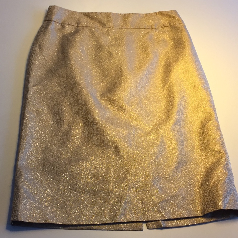 Rose gold metallic silk pencil skirt